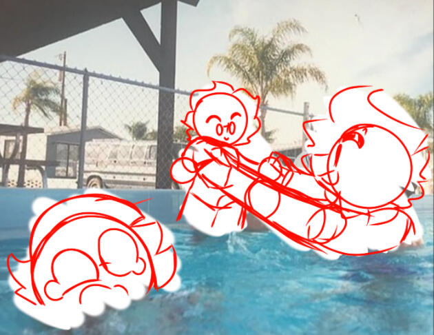 Meme drawover of Ryan being left to drown by Damian. Date: Jan 18th, 2023